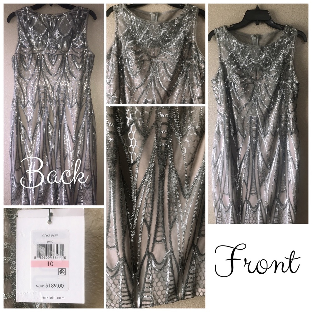 Classy Calvin & Klein Hand Sequined Silver Dress